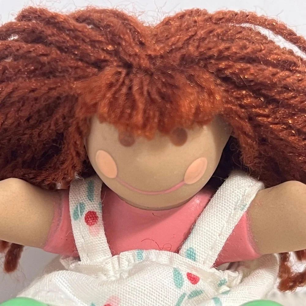 Little Tikes Doll House Baby Figure Pink White Dress Brown Yarn Hair Vintage